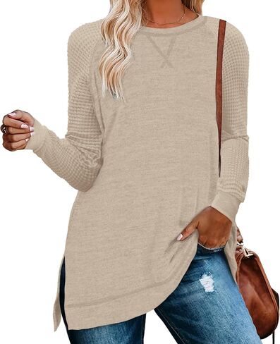 NILOUFO Womens Long Sleeve T Shirts Casual Blouses Trendy Tops Side Split Tunics in Saudi Arabia
