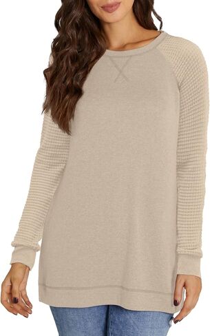 NILOUFO Womens Long Sleeve T Shirts Casual Blouses Trendy Tops Side Split Tunics in Saudi Arabia