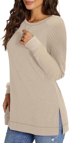 NILOUFO Womens Long Sleeve T Shirts Casual Blouses Trendy Tops Side Split Tunics in Saudi Arabia