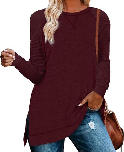 NILOUFO Womens Long Sleeve T Shirts Casual Blouses Trendy Tops Side Split Tunics in Saudi Arabia