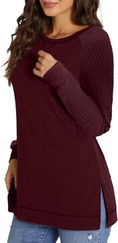 NILOUFO Womens Long Sleeve T Shirts Casual Blouses Trendy Tops Side Split Tunics in Saudi Arabia