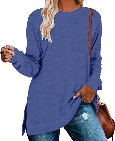 NILOUFO Womens Long Sleeve T Shirts Casual Blouses Trendy Tops Side Split Tunics in Saudi Arabia