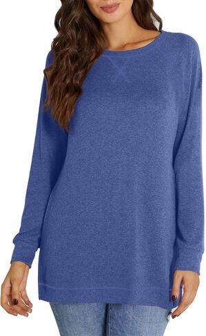 NILOUFO Womens Long Sleeve T Shirts Casual Blouses Trendy Tops Side Split Tunics in Saudi Arabia