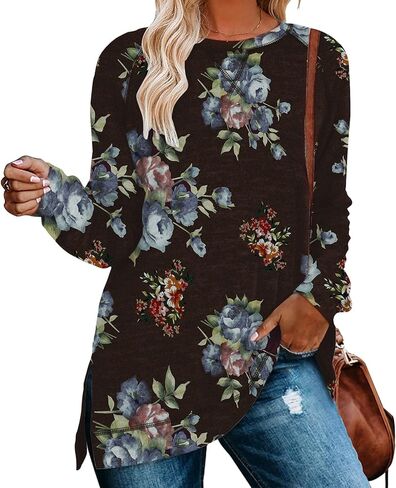 تيشيرتات نسائية بأكمام طويلة من NILOUFO، بلوزات كاجوال، قمصان عصرية وفتحة جانبية in Kuwait