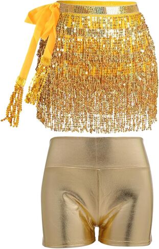 الترتر شرابة وشاح الورك سباركلي هامش تنورة رقص البطن مع السراويل الغنائم المعدنية الهذيان قيعان للنساء in Kuwait