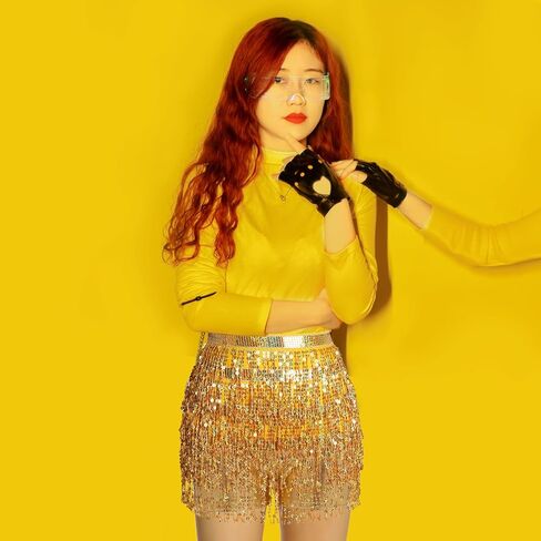 الترتر شرابة وشاح الورك سباركلي هامش تنورة رقص البطن مع السراويل الغنائم المعدنية الهذيان قيعان للنساء in Kuwait