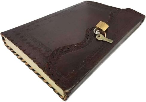 vintage crafts Leather Large Journal Handmade Diary | Antique Blank Book | 10" Vintage Style Brown Notebook | Daily Planner With Lock and Key gift for men & Women in Kuwait