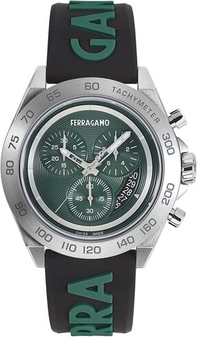 ساعة فيراغامو أوربان كوليكشن الفاخرة للرجال بسوار أسود وهيكل فضي ومينا أخضر، ستانلس ستيل، SFKF00223 in Kuwait