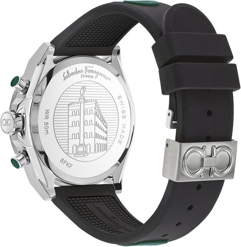 ساعة فيراغامو أوربان كوليكشن الفاخرة للرجال بسوار أسود وهيكل فضي ومينا أخضر، ستانلس ستيل، SFKF00223 in Kuwait