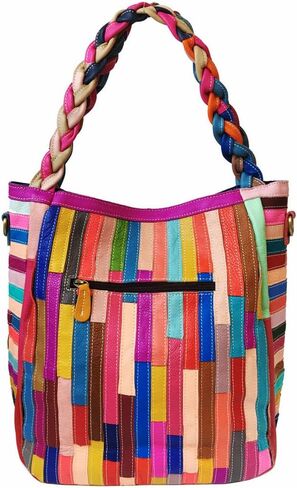 Women Flower Multicolor Handbag Genuine Leather Shoulder Purse Colorful Patchwork Work Shopper Satchel in Saudi Arabia