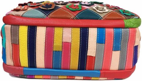 Women Flower Multicolor Handbag Genuine Leather Shoulder Purse Colorful Patchwork Work Shopper Satchel in Saudi Arabia