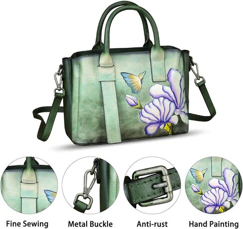 حقيبة يد من الجلد الطبيعي للنساء حقيبة يد جلدية مرسومة يدويًا بمقبض علوي وحقيبة كروس مصنوعة يدويًا in Kuwait