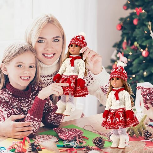 6 Pcs Winter Doll Clothes and Accessories Set 18 Inches Christmas Doll Outfits Xmas Costumes Included Sweats Dress Trousers Hat Shoes Scarf Gloves for Party Favors Girl Gift (Deer,Red) in Saudi Arabia