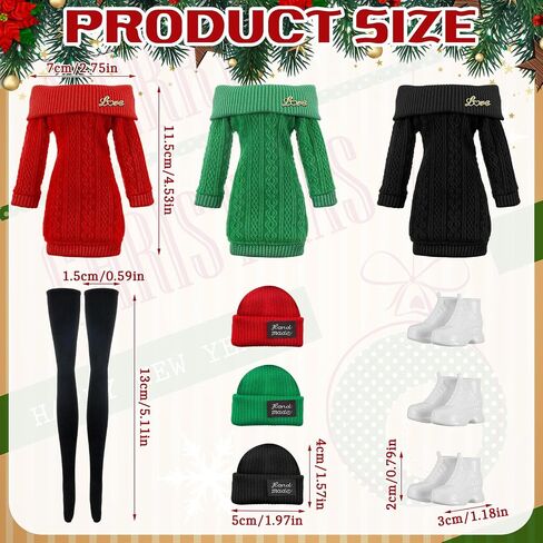 Geyoga 3 Set 12 Pcs Winter Christmas Doll Clothes and Accessories 12 Inch Doll Suit Doll Pants Shoes Sweater Outfits, Dolls are Not Included(Red, Green, Black) in Saudi Arabia