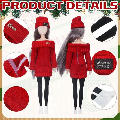 Geyoga 3 Set 12 Pcs Winter Christmas Doll Clothes and Accessories 12 Inch Doll Suit Doll Pants Shoes Sweater Outfits, Dolls are Not Included(Red, Green, Black) in Saudi Arabia