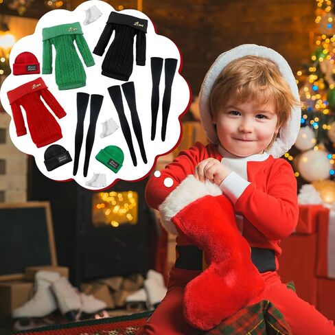 Geyoga 3 Set 12 Pcs Winter Christmas Doll Clothes and Accessories 12 Inch Doll Suit Doll Pants Shoes Sweater Outfits, Dolls are Not Included(Red, Green, Black) in Saudi Arabia