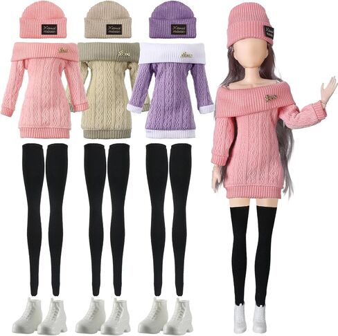 Geyoga 3 Set 12 Pcs Winter Christmas Doll Clothes and Accessories 12 Inch Doll Suit Doll Pants Shoes Sweater Outfits, Dolls are Not Included(Red, Green, Black) in Saudi Arabia