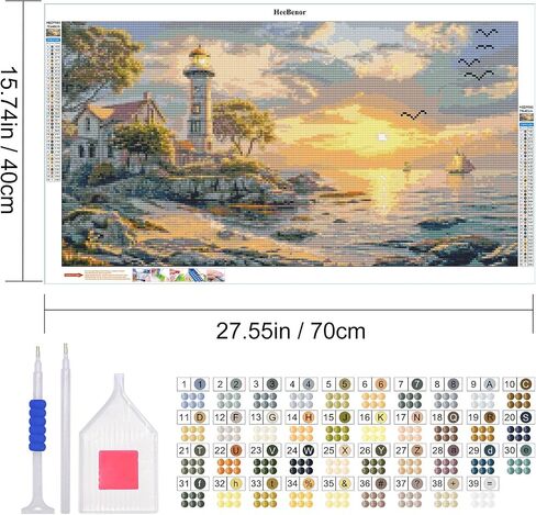 HeeBenor Large Diamond Art Kits for Adults Landscapes, 5D Mountain Diamond Painting Kits, DIY Full Drill Diamond Art Sunset Lake, Gem Art Kit for Adults for Home Wall Decor 27.5 X 15.7 Inch in Kuwait