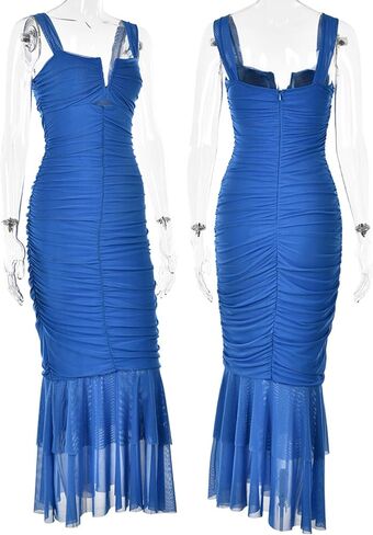 فستان ضيف الزفاف بحزام نسائي من houstil التجاعيد الشبكية لحفلات الكوكتيل وحفلات الكوكتيل والصيف in Kuwait