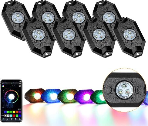 Auxbeam Rock Lights RGB 8 Pods LED Rock Lights for Truck, Under Glow Light Kit for Car UTV Off Road SUV Boat, Bluetooth Wheel Well Lights Compatible with Rock Lights for ATV, Waterproof in Saudi Arabia