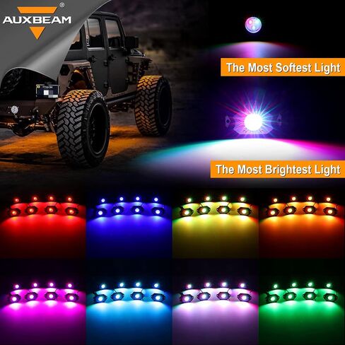 Auxbeam Rock Lights RGB 8 Pods LED Rock Lights for Truck, Under Glow Light Kit for Car UTV Off Road SUV Boat, Bluetooth Wheel Well Lights Compatible with Rock Lights for ATV, Waterproof in Saudi Arabia