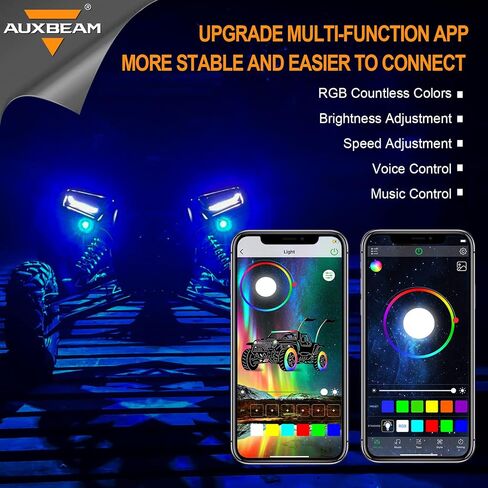 Auxbeam Rock Lights RGB 8 Pods LED Rock Lights for Truck, Under Glow Light Kit for Car UTV Off Road SUV Boat, Bluetooth Wheel Well Lights Compatible with Rock Lights for ATV, Waterproof in Saudi Arabia