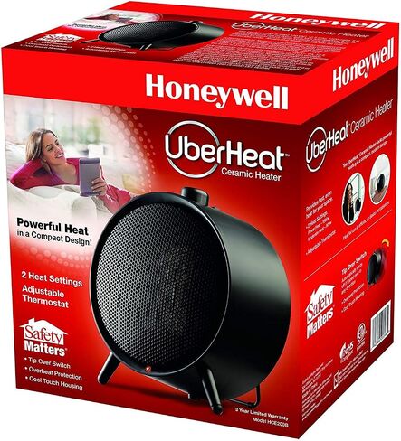Honeywell HCE200W UberHeat Ceramic White Energy Efficient Space Saving Portable Heater with 2 Heat Settings & Adjustable Thermostat for Living Room, Bedroom, Office in Saudi Arabia