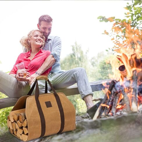 حامل سجل الحطب من القماش من WILLOW WEAVE، حاملات وحوامل سجل الموقد، حامل الحطب، حقيبة حمل خشبية للحطب، اللون الرمادي in Kuwait