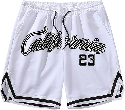 SHENHE Men's Letter Print Drawstring Waist Striped Trim Workout Gym Track Shorts in Saudi Arabia