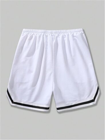 SHENHE Men's Letter Print Drawstring Waist Striped Trim Workout Gym Track Shorts in Saudi Arabia