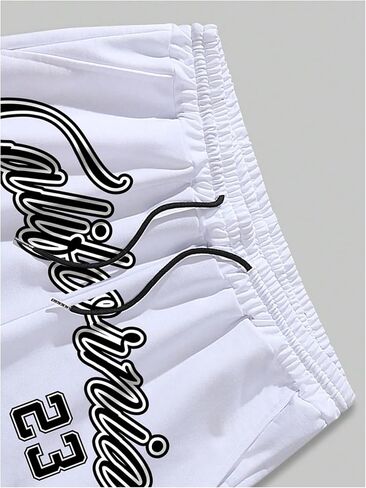 SHENHE Men's Letter Print Drawstring Waist Striped Trim Workout Gym Track Shorts in Saudi Arabia