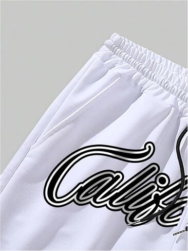 SHENHE Men's Letter Print Drawstring Waist Striped Trim Workout Gym Track Shorts in Saudi Arabia