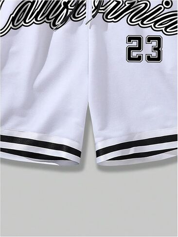 SHENHE Men's Letter Print Drawstring Waist Striped Trim Workout Gym Track Shorts in Saudi Arabia