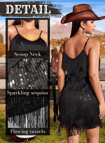 EVELUST Sexy Sequin Fringe Dress for Women - Cowgirl Western Country Concert Sparkly Nashville Festival Tassel Dance Outfit in Saudi Arabia