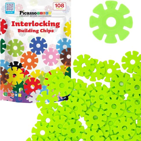 PicassoTiles بناء رقائق المتشابكة كتل البناء القرص في 12 لونا الجذعية التعلم التعليم المبكر لعبة الهندسة Playset تنمية دماغ الطفل للأطفال الصغار الفتيات الفتيان الأطفال سن 3+ PTF108 in Kuwait
