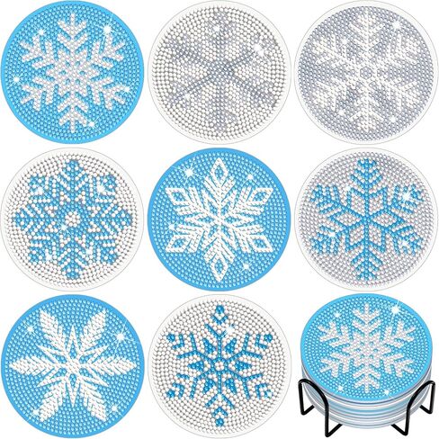 8 قطع من قواعد الأكواب الماسية DIY قواعد الأكواب الفنية لعيد الميلاد على شكل ندفة الثلج مجموعات طلاء ألماس لعيد الميلاد للمبتدئين البالغين والأطفال طاولة ديكور المنزل وتناول الطعام لوازم الحرف اليدوية in Kuwait