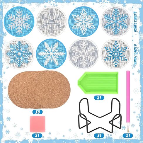 8 قطع من قواعد الأكواب الماسية DIY قواعد الأكواب الفنية لعيد الميلاد على شكل ندفة الثلج مجموعات طلاء ألماس لعيد الميلاد للمبتدئين البالغين والأطفال طاولة ديكور المنزل وتناول الطعام لوازم الحرف اليدوية in Kuwait