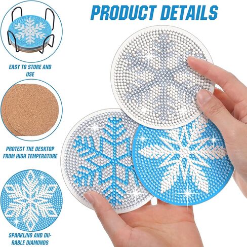 8 قطع من قواعد الأكواب الماسية DIY قواعد الأكواب الفنية لعيد الميلاد على شكل ندفة الثلج مجموعات طلاء ألماس لعيد الميلاد للمبتدئين البالغين والأطفال طاولة ديكور المنزل وتناول الطعام لوازم الحرف اليدوية in Kuwait