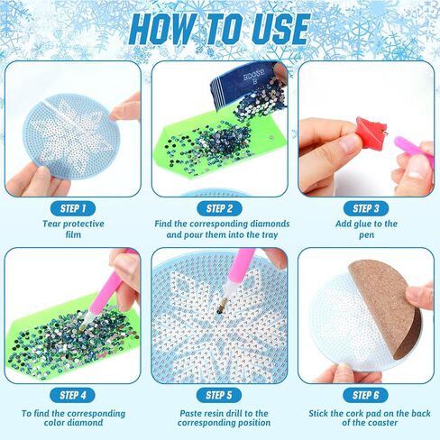 8 قطع من قواعد الأكواب الماسية DIY قواعد الأكواب الفنية لعيد الميلاد على شكل ندفة الثلج مجموعات طلاء ألماس لعيد الميلاد للمبتدئين البالغين والأطفال طاولة ديكور المنزل وتناول الطعام لوازم الحرف اليدوية in Kuwait