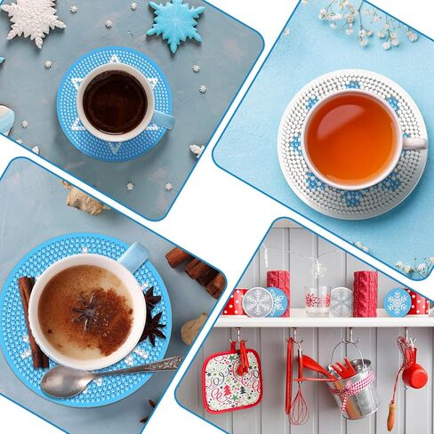 8 قطع من قواعد الأكواب الماسية DIY قواعد الأكواب الفنية لعيد الميلاد على شكل ندفة الثلج مجموعات طلاء ألماس لعيد الميلاد للمبتدئين البالغين والأطفال طاولة ديكور المنزل وتناول الطعام لوازم الحرف اليدوية in Kuwait