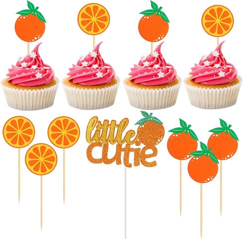 24 Pcs Little Cutie Cupcake Toppers, Shiny Cuties Oranges Cake Topper Baby Shower Decorations a Little Cutie Is on the Way Gender Reveal Orange Party Supplies Birthday Party Decorations in Saudi Arabia