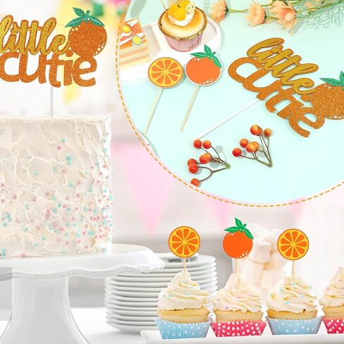 24 Pcs Little Cutie Cupcake Toppers, Shiny Cuties Oranges Cake Topper Baby Shower Decorations a Little Cutie Is on the Way Gender Reveal Orange Party Supplies Birthday Party Decorations in Saudi Arabia