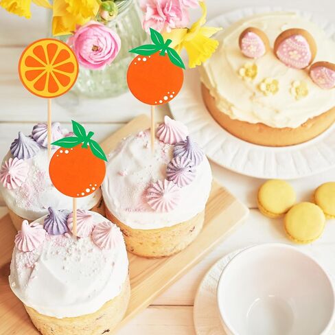 24 Pcs Little Cutie Cupcake Toppers, Shiny Cuties Oranges Cake Topper Baby Shower Decorations a Little Cutie Is on the Way Gender Reveal Orange Party Supplies Birthday Party Decorations in Saudi Arabia