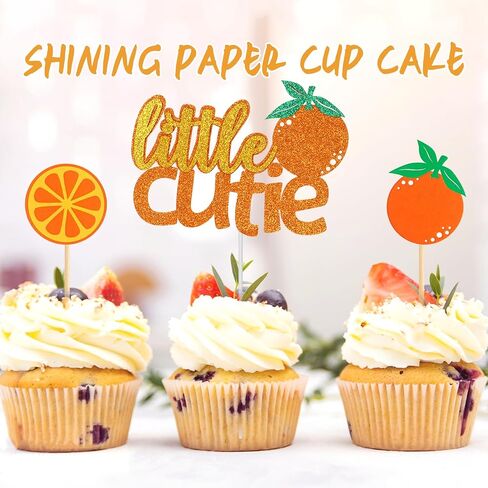 24 Pcs Little Cutie Cupcake Toppers, Shiny Cuties Oranges Cake Topper Baby Shower Decorations a Little Cutie Is on the Way Gender Reveal Orange Party Supplies Birthday Party Decorations in Saudi Arabia