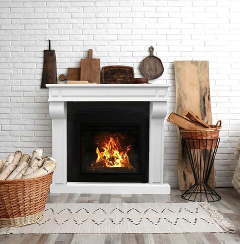Creative Co-Op Lodge Fireplace Mantel, Distressed Cream in Kuwait
