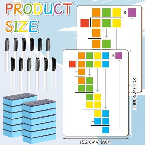 12 Set Dry Erase Board Double Sided 8 x 6 Inch, 12 Dry Erase Markers and 12 Small Whiteboard Dry Eraser, Portable White Board for Kids Student Teachers Office School Group Supply in Saudi Arabia