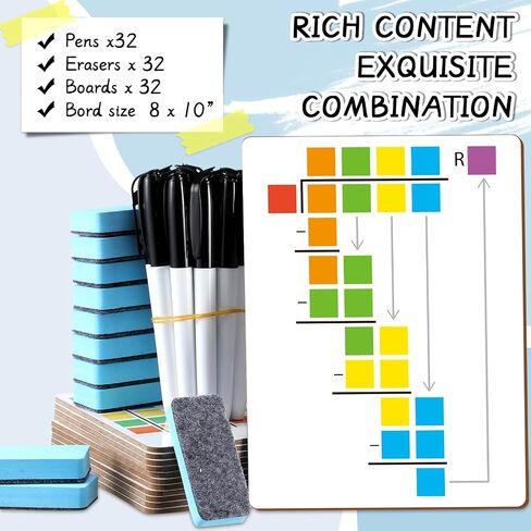 12 Set Dry Erase Board Double Sided 8 x 6 Inch, 12 Dry Erase Markers and 12 Small Whiteboard Dry Eraser, Portable White Board for Kids Student Teachers Office School Group Supply in Saudi Arabia