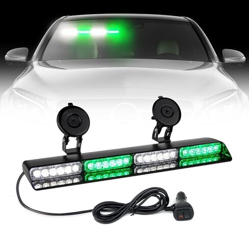 OPP ULITE White Green Windshield Dash Strobe Lights, Safety Flashing Warning Hazard Front/Rear Light Bar, 18W 24pcs Led, 20 Modes, w/Suction Cups for Emergency Construction Vehicles Trucks Snowplow in Saudi Arabia