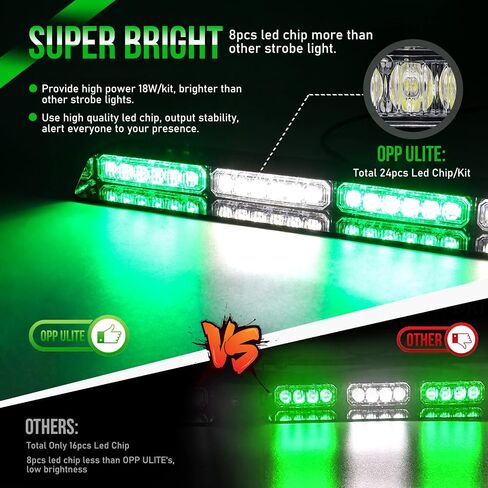 OPP ULITE White Green Windshield Dash Strobe Lights, Safety Flashing Warning Hazard Front/Rear Light Bar, 18W 24pcs Led, 20 Modes, w/Suction Cups for Emergency Construction Vehicles Trucks Snowplow in Saudi Arabia