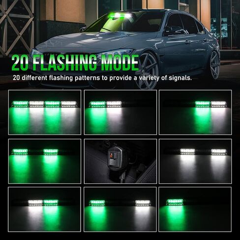 OPP ULITE White Green Windshield Dash Strobe Lights, Safety Flashing Warning Hazard Front/Rear Light Bar, 18W 24pcs Led, 20 Modes, w/Suction Cups for Emergency Construction Vehicles Trucks Snowplow in Saudi Arabia